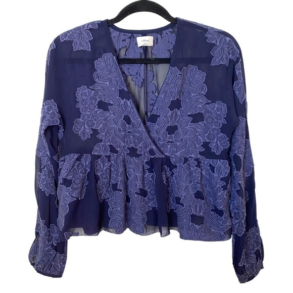 Wilfred by ARITZIA ‘Augustine’ Cropped Sheer Floral Embroidered Blouse - Picture 2 of 10